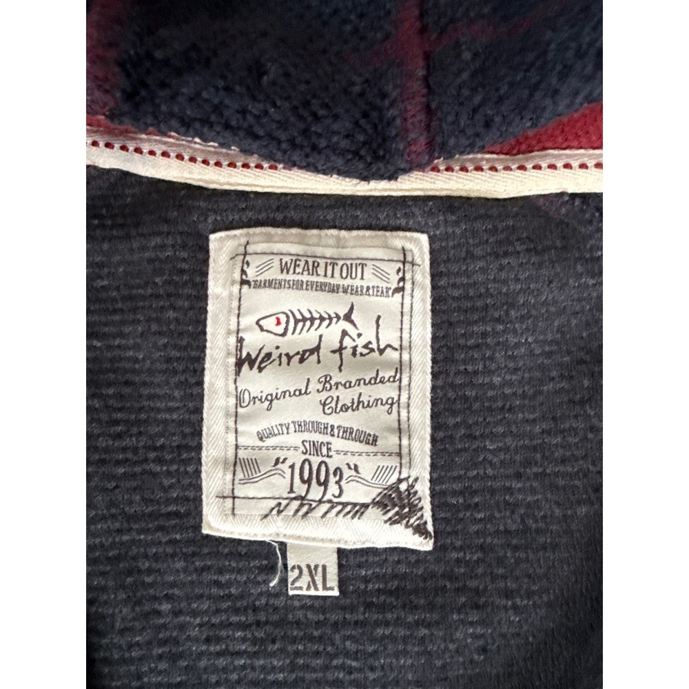 Weird Fish Macaroni Full Zip Hoodie Navy Blue Knit Mens 2XL XXL Textured Jacket - Picture 3 of 3